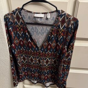 Rafaella Multicolor Geometric V-Neck Blouse